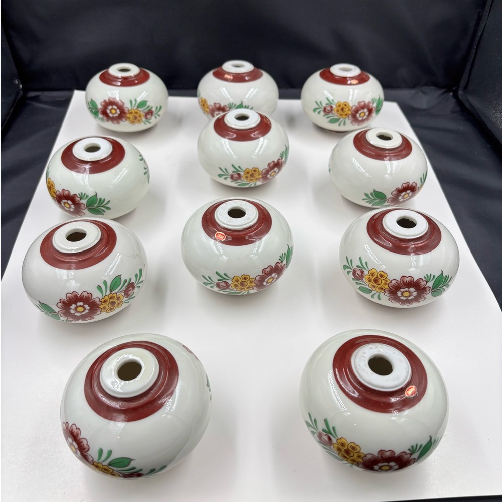11 Floral Ceramic Ball Bed Finials,Japan